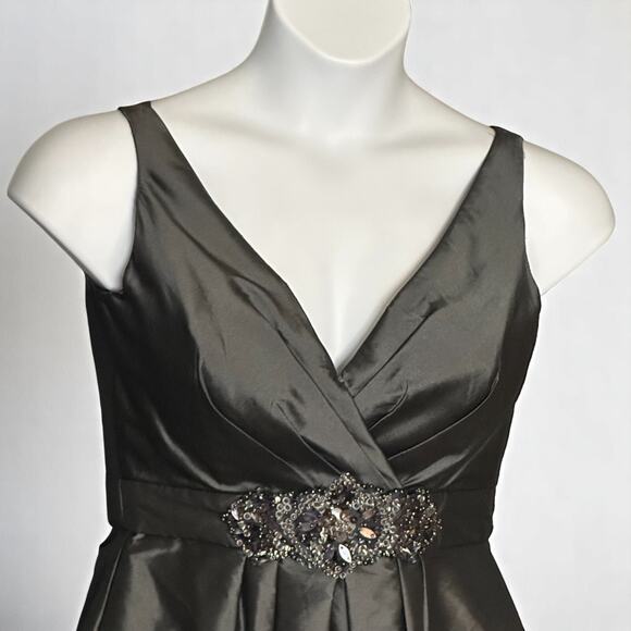 Vintage LAZARO Sleeveless Cocktail Dress Sz 10 Satin Jeweled Wedding Pewter Gray - Picture 5 of 15